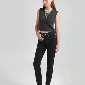 Decade Alex Black Denim Mid Rise Non Stretch 100% Cotton Slim Tapered Size 25